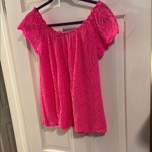 Lilly Pulitzer Pink Puff Sleeve Ruffled Blouse